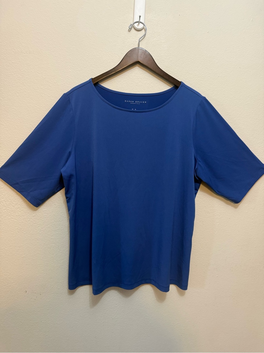 Susan Graver QVC Short-Sleeve Crewneck Top in Navy Blue